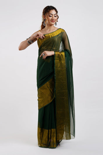 AYSR Boutique Sanah Bottle Green Chiffon Ready to Drape Saree