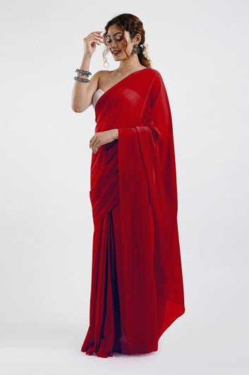 AYSR Boutique Farah Red Georgette Ready to Drape Saree
