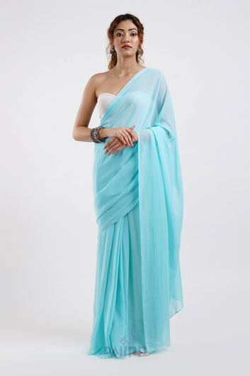 AYSR Boutique Farah Turquoise Georgette Ready to Drape Saree