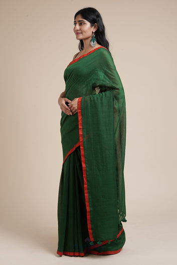 AYSR Boutique Kaira Emerald Green Mulmul Saree