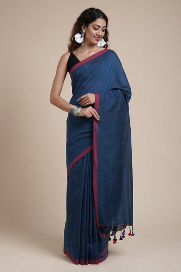 AYSR Boutique Kaira Prussian Blue Mulmul Saree