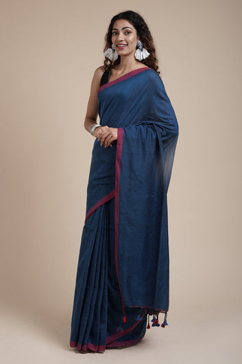AYSR Boutique Kaira Prussian Blue Mulmul Saree