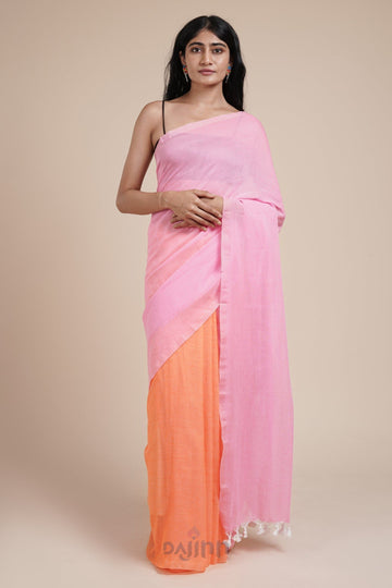 AYSR Boutique Iqra Pink & Orange Mulmul Saree