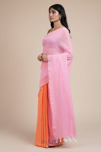 AYSR Boutique Iqra Pink & Orange Mulmul Saree
