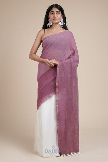 AYSR Boutique Iqra Onion Pink & White Mulmul Saree