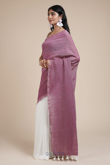 AYSR Boutique Iqra Onion Pink & White Mulmul Saree