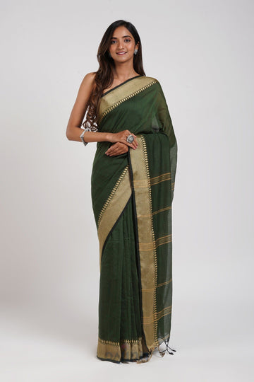 AYSR Boutique Gusto Green Mulmul cotton Saree with Blouse Piece