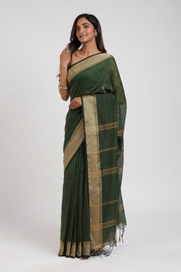 AYSR Boutique Gusto Green Mulmul cotton Saree with Blouse Piece
