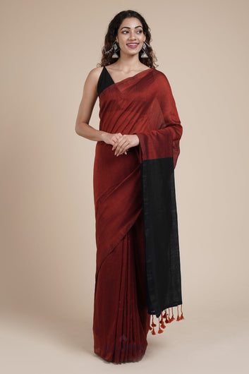 AYSR Boutique Varuni Rust Orange & Black Mulmul Saree
