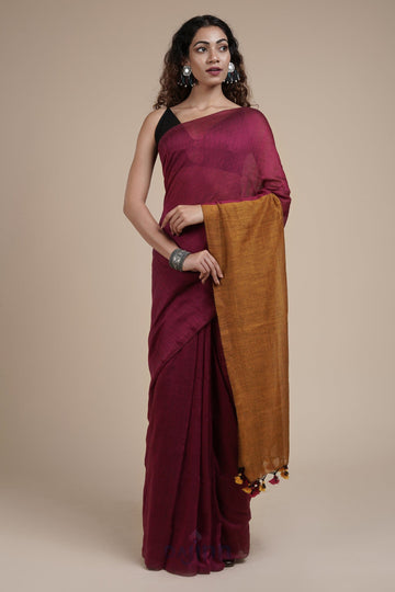 AYSR Boutique Varuni Magenta & Mustard Mulmul Saree