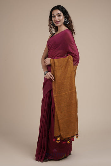 AYSR Boutique Varuni Magenta & Mustard Mulmul Saree