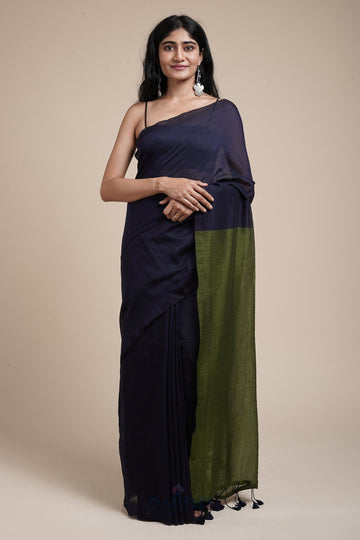 AYSR Boutique Varuni Blue & Olive Green Mulmul Saree