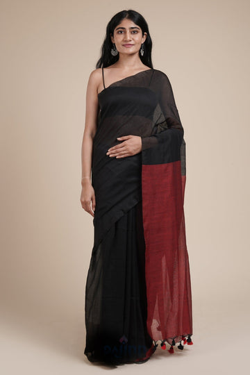 AYSR Boutique Varuni Black & Maroon Mulmul Saree