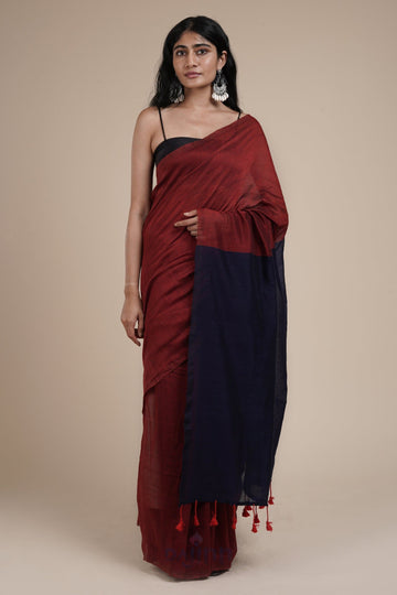 AYSR Boutique Varuni Maroon & Navy Blue Mulmul Saree