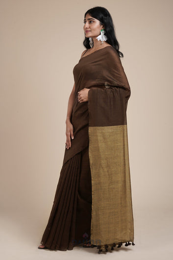 AYSR Boutique Varuni Brown & Beige Mulmul Saree