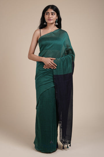 AYSR Boutique Varuni Royal Green & Deep Blue Mulmul Saree