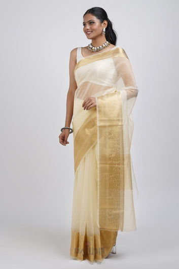 AYSR Boutique Zunaira Off White Organza Saree
