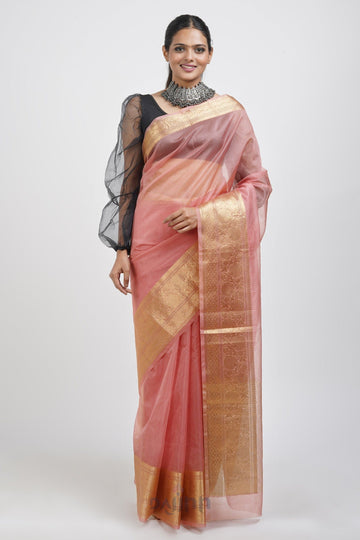 AYSR Boutique Zunaira Onion Pink Organza Saree