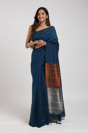 AYSR Boutique Inara Blue Hand Woven Cotton Tissue Weaving Saree with Blouse Piece
