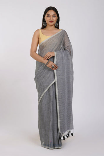 AYSR Boutique Leya Grey Cotton Zari Saree