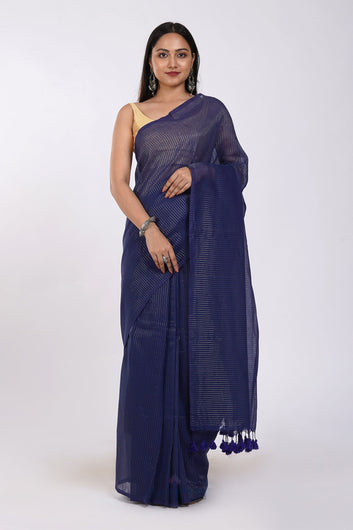 AYSR Boutique Leya Blue Cotton Zari Saree