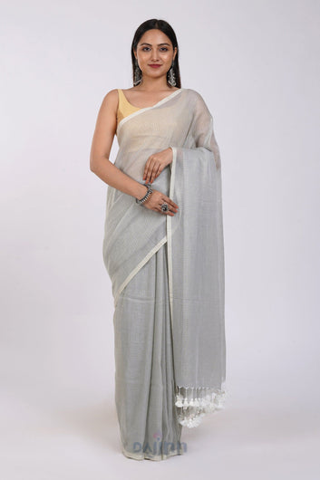 AYSR Boutique Leya Light Grey Cotton Zari Saree