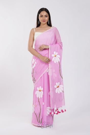 AYSR Boutique Blossom Breeze Light Pink Printed Mulmul Cotton Saree