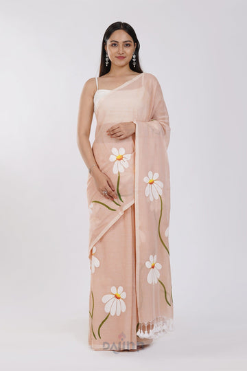 AYSR Boutique Blossom Breeze Cream Printed Mulmul Cotton Saree