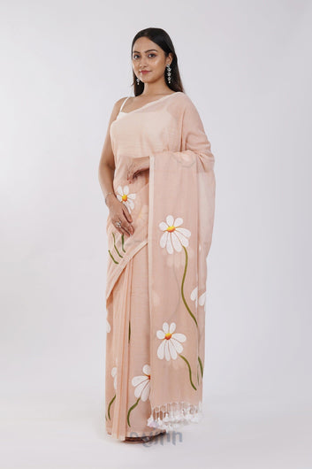 AYSR Boutique Blossom Breeze Cream Printed Mulmul Cotton Saree