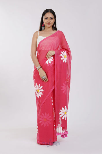 AYSR Boutique Kusuma Dark Pink Mul Cotton Printed Saree