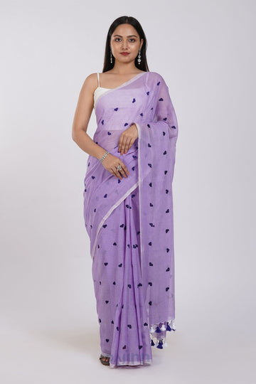 AYSR Boutique Chahna Purple Mul Cotton Heart Embroidery Saree