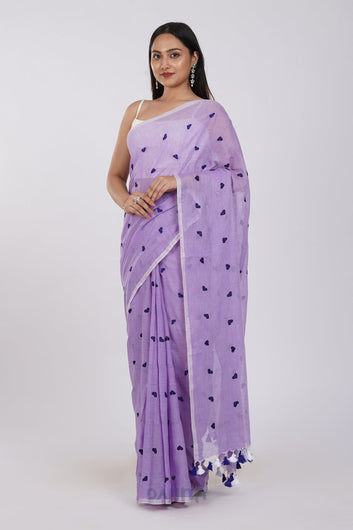 AYSR Boutique Chahna Purple Mul Cotton Heart Embroidery Saree