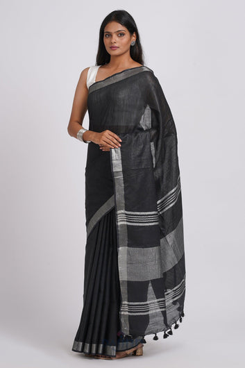 AYSR Boutique Kaya Black Zari Linen Saree