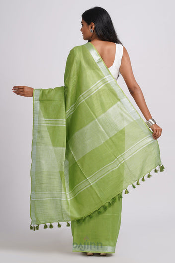 AYSR Boutique Kaya Light Green Zari Linen Saree