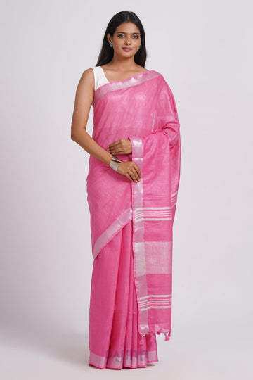 AYSR Boutique Kaya Pink Zari Linen Saree