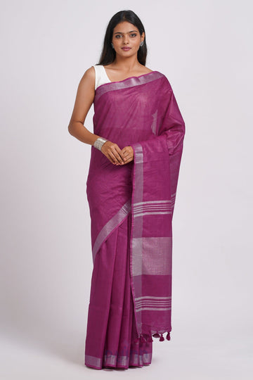 AYSR Boutique Kaya Magenta Zari Linen Saree