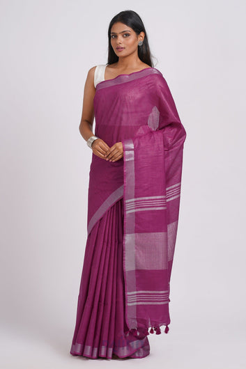 AYSR Boutique Kaya Magenta Zari Linen Saree