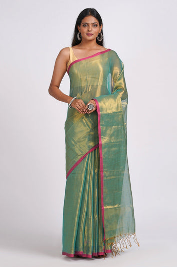 AYSR Boutique Idayini Turquoise Organic Tissue Silk Saree