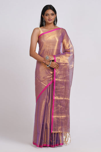 AYSR Boutique Idayini Purple Organic Tissue Silk Saree