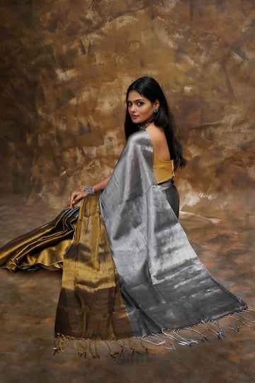 AYSR Boutique Aaryani Gold and Silver Tissue Silk Saree
