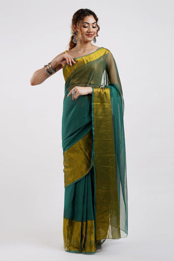 AYSR Boutique Sanah Persian Green Chiffon Ready to Drape Saree