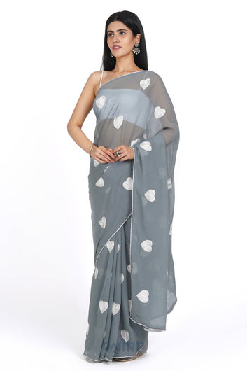 AYSR Boutique Cloudy Grey Georgette Saree