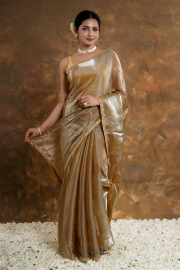 AYSR Boutique Bronze Blossom Tissue Saree