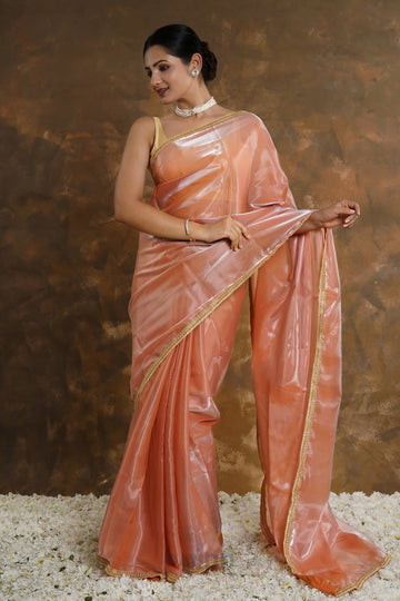 AYSR Boutique Coral Cascade Tissue Saree