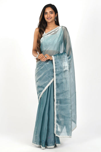 AYSR Boutique Powder Blue Tissue Saree