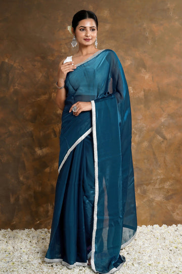 AYSR Boutique Teal Elegance Tissue Saree