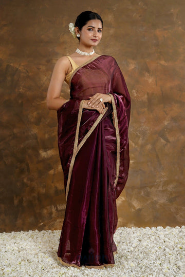 AYSR Boutique Red Velvet Tissue Saree