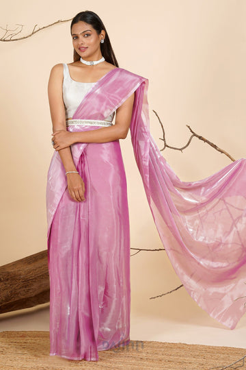 AYSR Boutique Barbie Pink Tissue Pre-Draped Saree