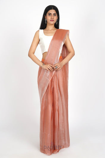 AYSR Boutique Salmon Pink Tissue Pre-Draped Saree