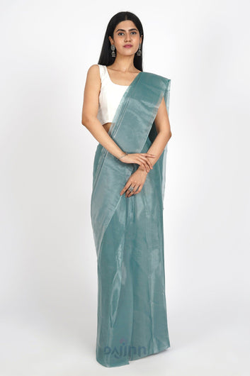 AYSR Boutique Sea Foam Green Tissue Pre-Draped Saree